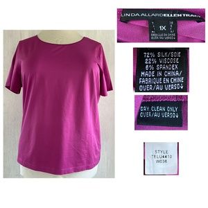90's WOMAN PLUS 1X  ELLEN TRACY Short Sleeve Silk Viscose Stretch Tee Shirt